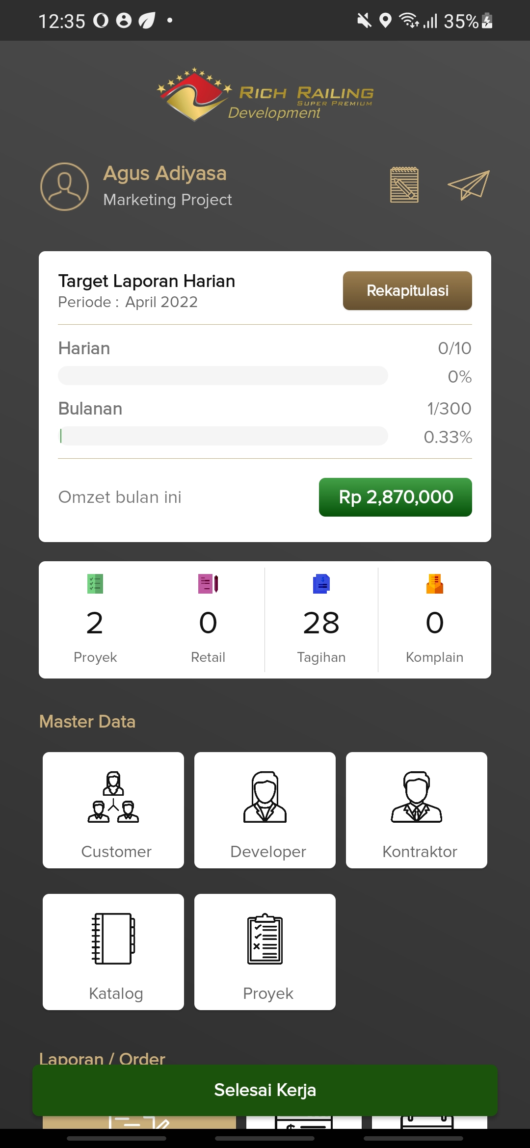 Sistem ERP ringan (Sales & Project Management)